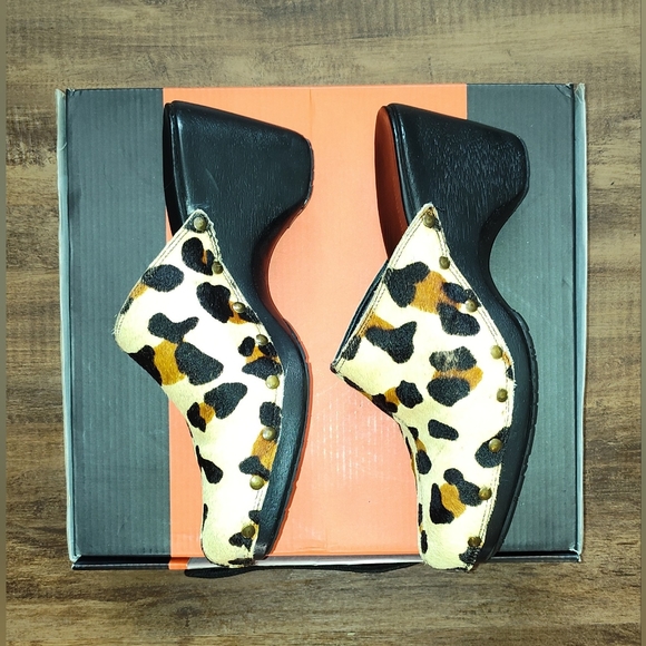 Naturalizer Leopard Print Calf Hair Leather Clog Accents Round Toe 8.5M - Picture 12 of 15